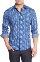 Men's Bugatchi Classic Fit Dot Print Sport Shirt - Blue