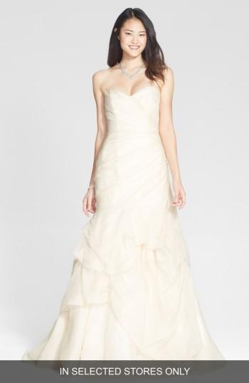 Women's Bliss Monique Lhuillier Draped Silk Organza Trumpet Dress, Size - Ivory