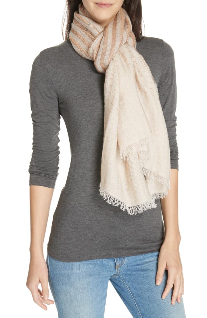 Women's Eileen Fisher Scarf Stripe Tencel Lyocell Blend Scarf, Size - Brown