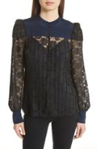 Women's See By Chloe Contrast Detail Silk Lace Blouse Us / 34 Fr - Black