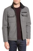 Men's Black Rivet Stand Collar Wool Blend Jacket - Grey