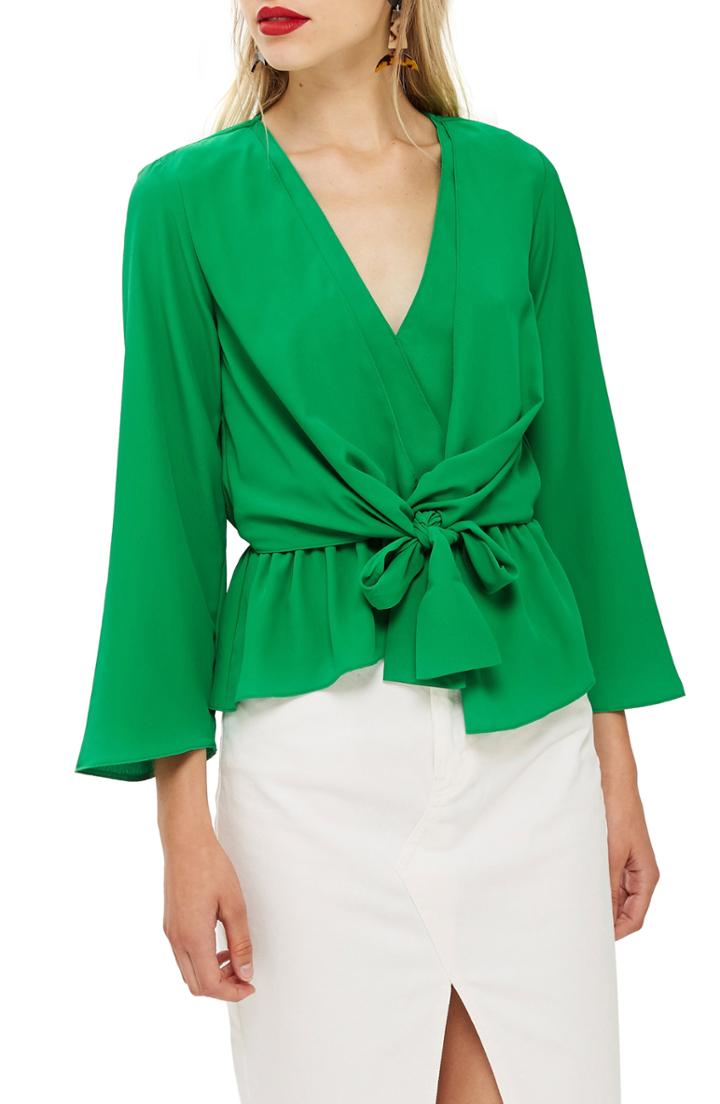 Women's Topshop Tiffany Asymmetrical Blouse Us (fits Like 2-4) - Green