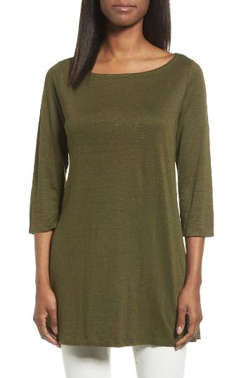 Petite Women's Eileen Fisher Bateau Neck Organic Linen Tunic, Size P - Green