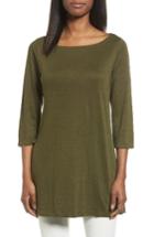 Petite Women's Eileen Fisher Bateau Neck Organic Linen Tunic, Size P - Green