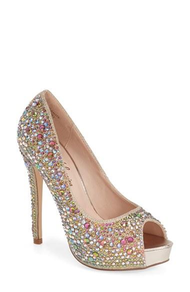 Women's Lauren Lorraine 'candy' Crystal Peep Toe Pump M - Metallic