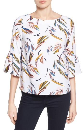 Women's Halogen Bell Sleeve Print Blouse - White