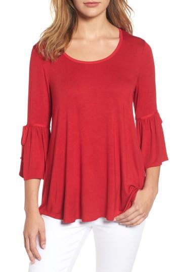 Women's Bobeau Stripe Bell Sleeve Tee - Red