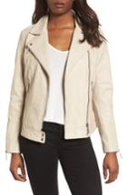 Women's Halogen Asymmetrical Leather Jacket, Size - Beige