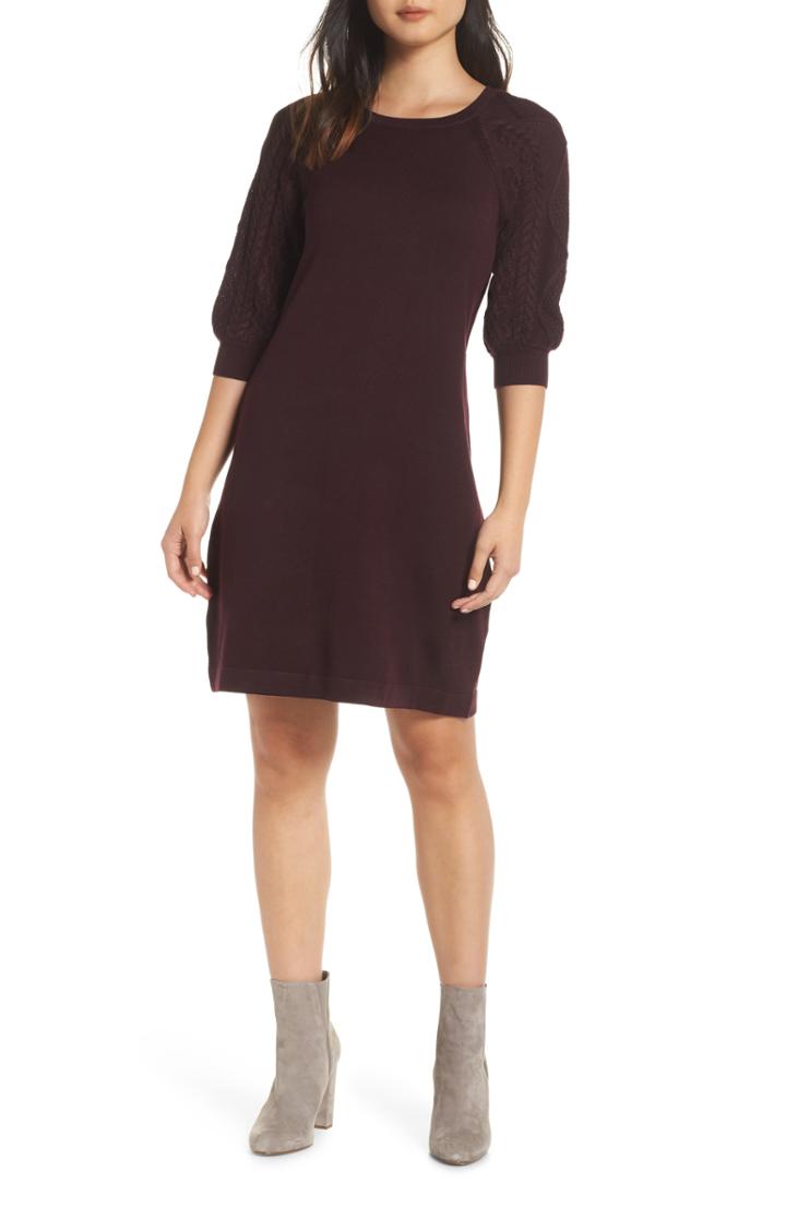Women's Eliza J Cable Sleeve Sweater Dress, Size - Purple