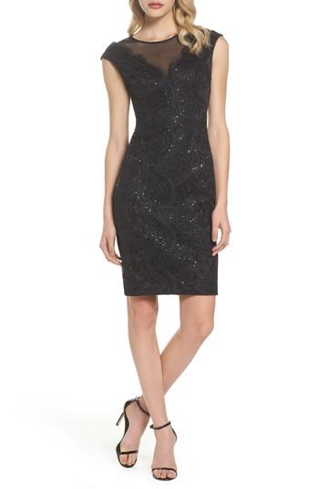 Women's Vince Camuto Illusion Neck Lace Sheath Dress - Black