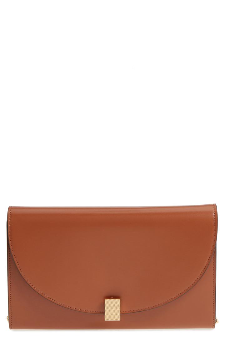 Victoria Beckham Half Moon Calfskin Leather Wallet On A Chain - Brown