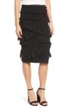 Women's Chelsea28 Mesh & Smocked Ruffle Pencil Skirt, Size - Black