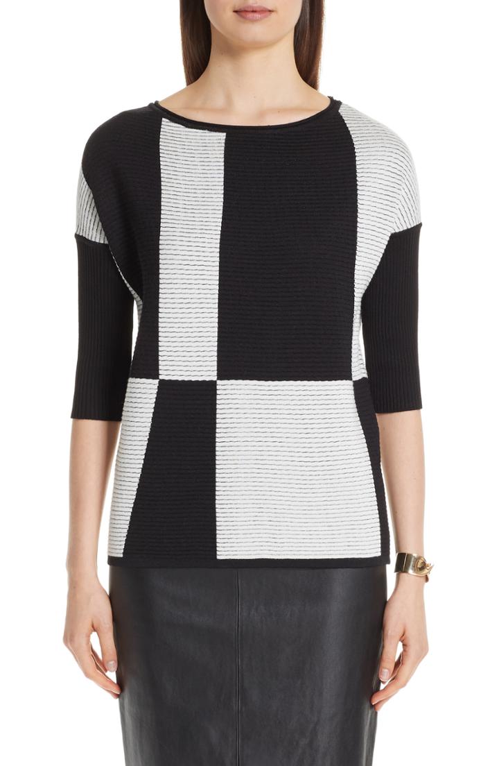 Women's St. John Collection Ottoman Intarsia Knit Sweater, Size - Black