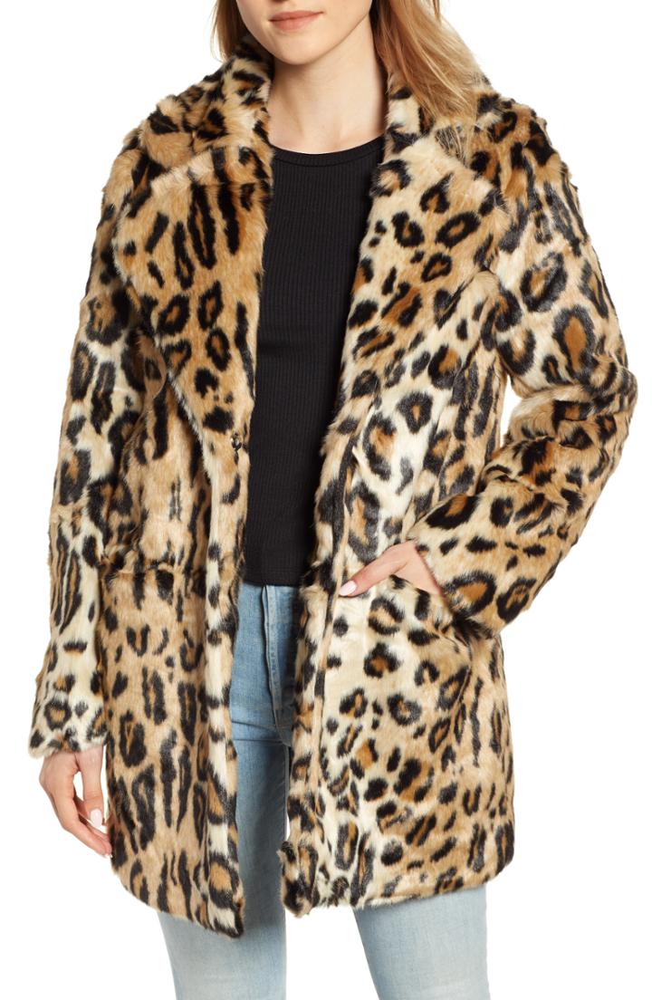 Women's Apparis Margot Leopard Print Faux Fur Coat - Brown