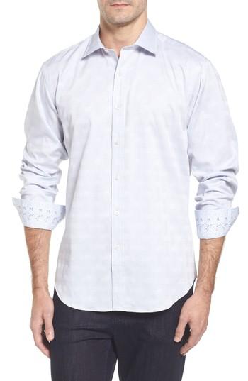 Men's Bugatchi Classic Fit Check Jacquard Sport Shirt, Size - Metallic