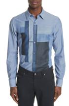Men's Emporio Armani Trim Fit Colorblock Sport Shirt - Blue