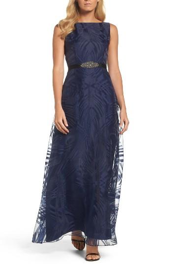 Women's Ellen Tracy Embellished Burnout Gown - Blue