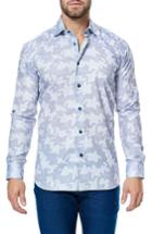 Men's Maceoo Luxor Leaves Trim Fit Sport Shirt (l) - Blue