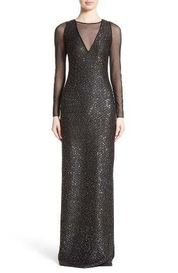 Women's St. John Evening Sequin Illusion Yoke Gown