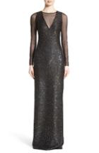 Women's St. John Evening Sequin Illusion Yoke Gown