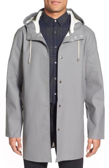 Men's Stutterheim Stockholm Waterproof Hooded Raincoat, Size - Grey