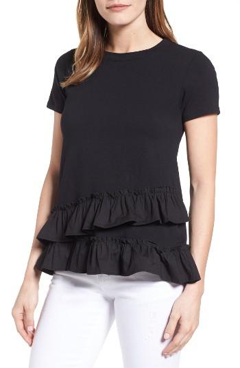 Women's Bobeau Poplin Ruffle Tee - Black