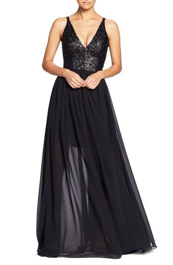 Women's Dress The Population Lori Sequin Plunging Chiffon Gown - Black