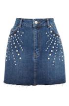 Women's Topshop Spray Studded Denim Skirt Us (fits Like 0) - Blue