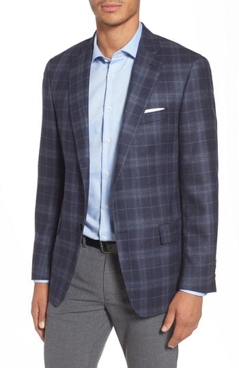 Men's Hart Schaffner Marx Classic Fit Plaid Wool & Silk Sport Coat L - Blue