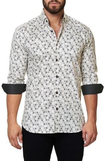 Men's Maceoo Trim Fit Geo Print Sport Shirt (xxl) - White