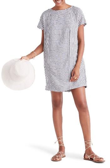 Women's Madewell Daphne Stripe Button Back Dress, Size - Black