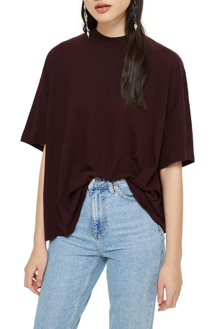 Women's Topshop High Neck Tee - Burgundy
