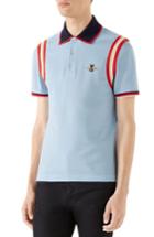 Men's Gucci Stripe Sleeve Bee Polo, Size - Blue