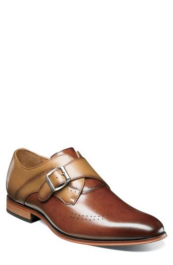Men's Stacy Adams Saxon Perforated Monk Shoe M - Brown