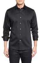 Men's Stone Rose Herringbone Stripe Sport Shirt (m) - Black