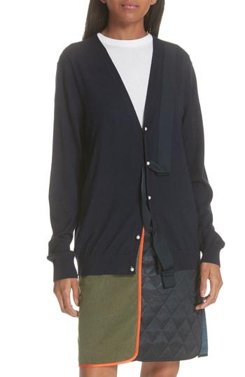 Women's Harvey Faircloth Ribbon Detail Wool Cardigan - Blue