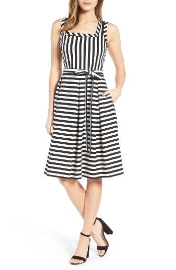 Women's Anne Klein Stripe Fit & Flare Dress - White
