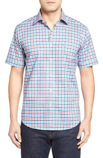 Men's Bugatchi Shaped Fit Check Short Sleeve Sport Shirt