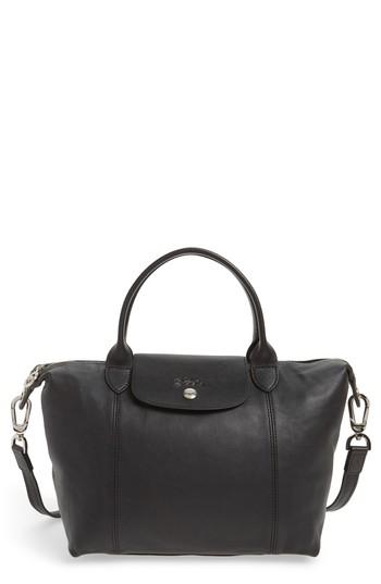 Longchamp 'le Pliage Cuir' Leather Handbag - Purple