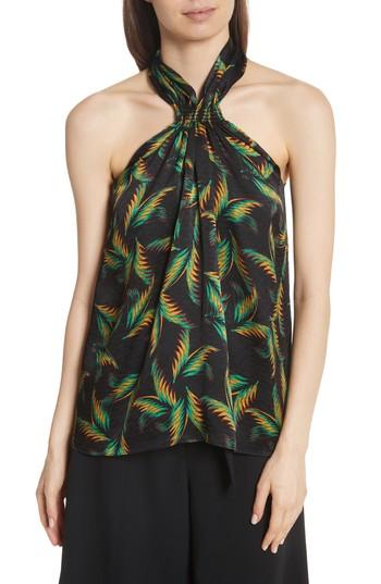 Women's A.l.c. Leda Palm Jacquard Silk Halter Top - Black