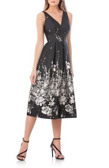 Women's Carmen Marc Valvo Infusion Double V-neck Fit & Flare Midi Dress - Black