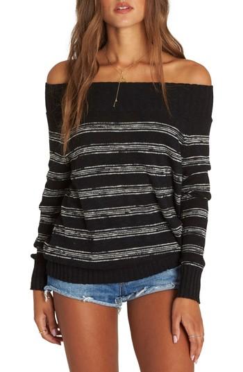 Women's Billabong Snuggle Down Off The Shoulder Sweater - Black