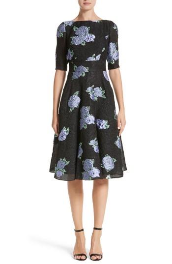 Women's Lela Rose Floral Matelasse Fit & Flare Dress