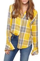 Women's Sanctuary Nightscape Plaid Ruffle Cuff Shirt - Yellow