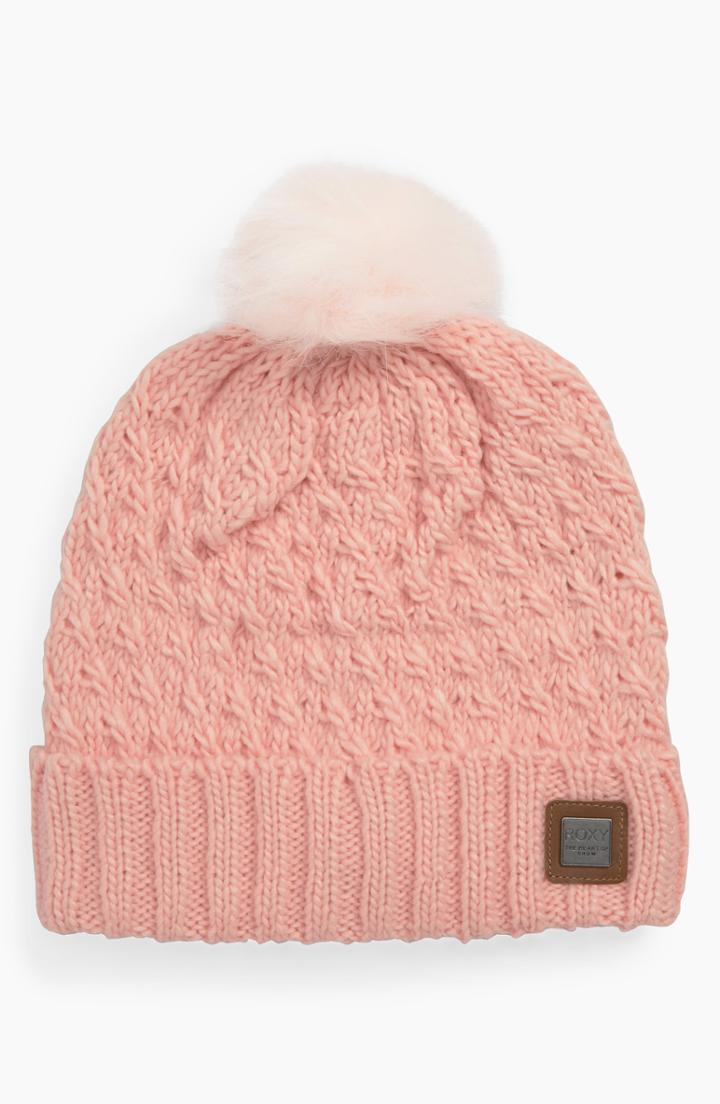 Women's Roxy Blizzard Faux Fur Pompom Beanie - Pink