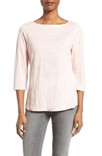 Women's Eileen Fisher Organic Linen Bateau Neck Top, Size - Coral