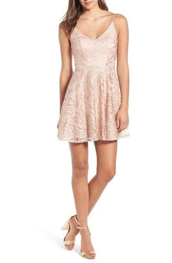 Women's Speechless Embroidered Mesh Skater Dress - Pink