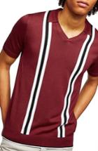 Men's Topman Slim Fit Striped V-neck Polo - Red