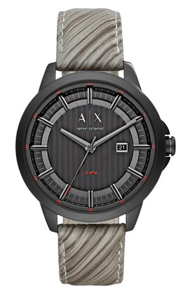 Men's Ax Armani Exchange Ribbed Leather Strap Watch, 44mm