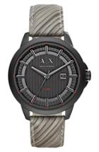 Men's Ax Armani Exchange Ribbed Leather Strap Watch, 44mm
